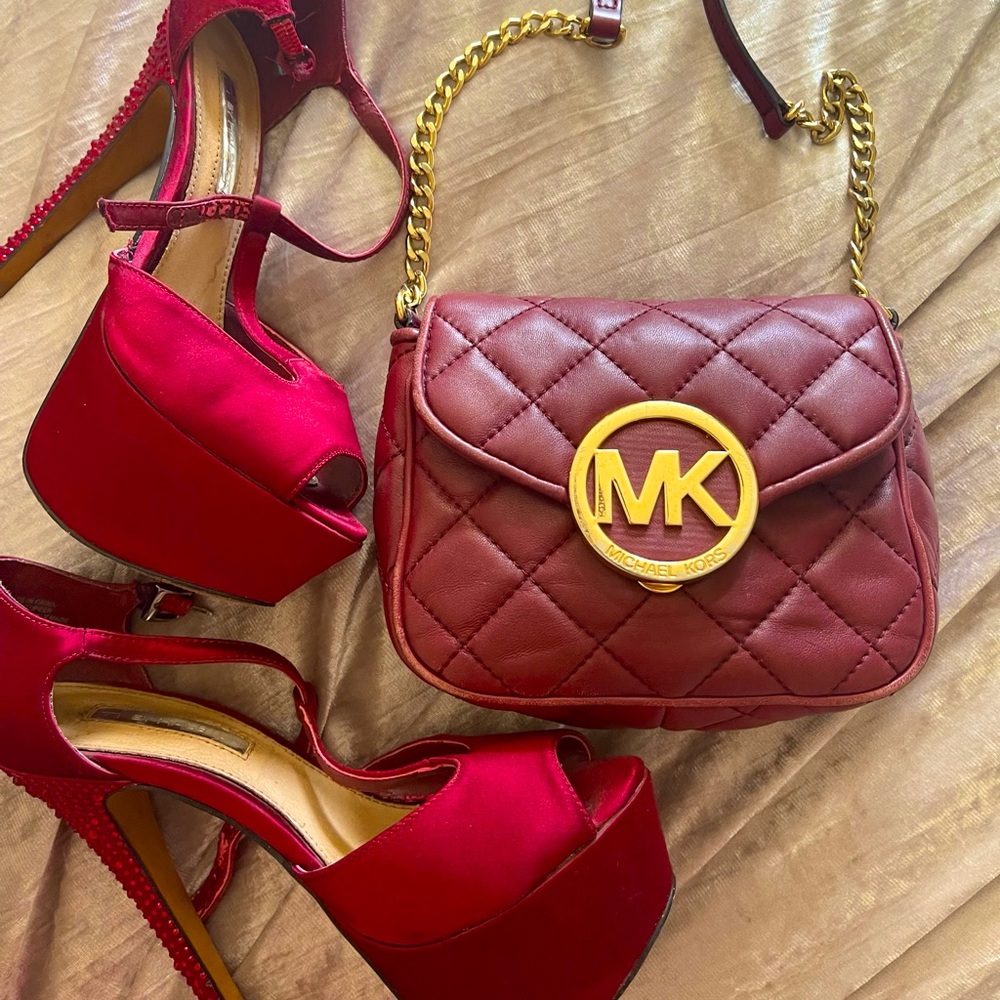 Michael Kors Quilted Leather Crossbody Burgundy